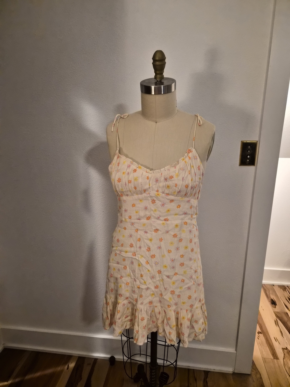Elodie Cream Mini Dress with Yellow Floral Print